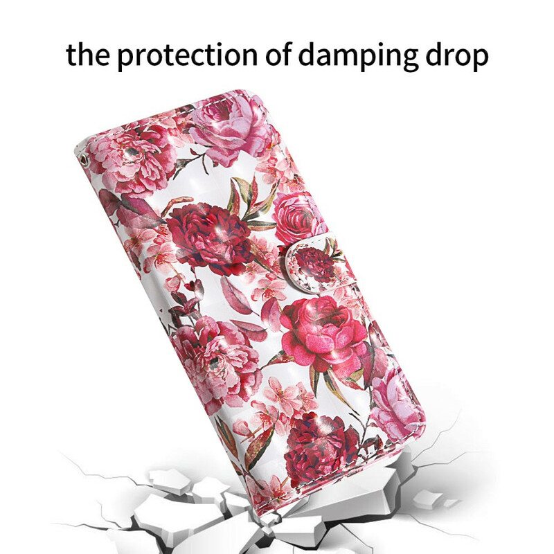 Kotelot Samsung Galaxy S20 FE Vaaleatäpläruusuja Kaulanauhalla