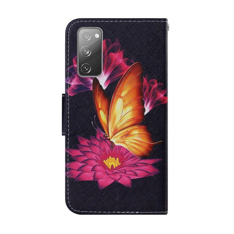 Nahkakotelo Samsung Galaxy S20 FE Butterfly Ja Lotus