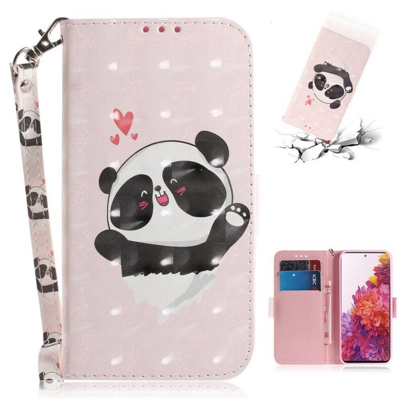Nahkakotelo Samsung Galaxy S20 FE Suojaketju Kuori Panda Love With Lanyard