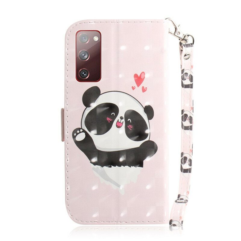 Nahkakotelo Samsung Galaxy S20 FE Suojaketju Kuori Panda Love With Lanyard