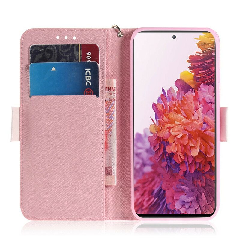 Nahkakotelo Samsung Galaxy S20 FE Suojaketju Kuori Panda Love With Lanyard