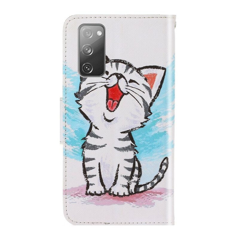 Nahkakotelo Samsung Galaxy S20 FE Suojaketju Kuori Strappy Color Kitten