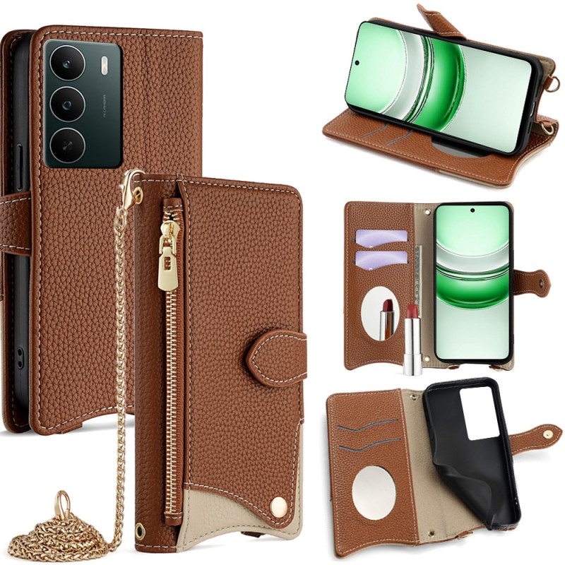 Lederhüllen Realme C71 Handyhülle Zweifarbige Geldbörse Mit Spiegel Und Schultergurt