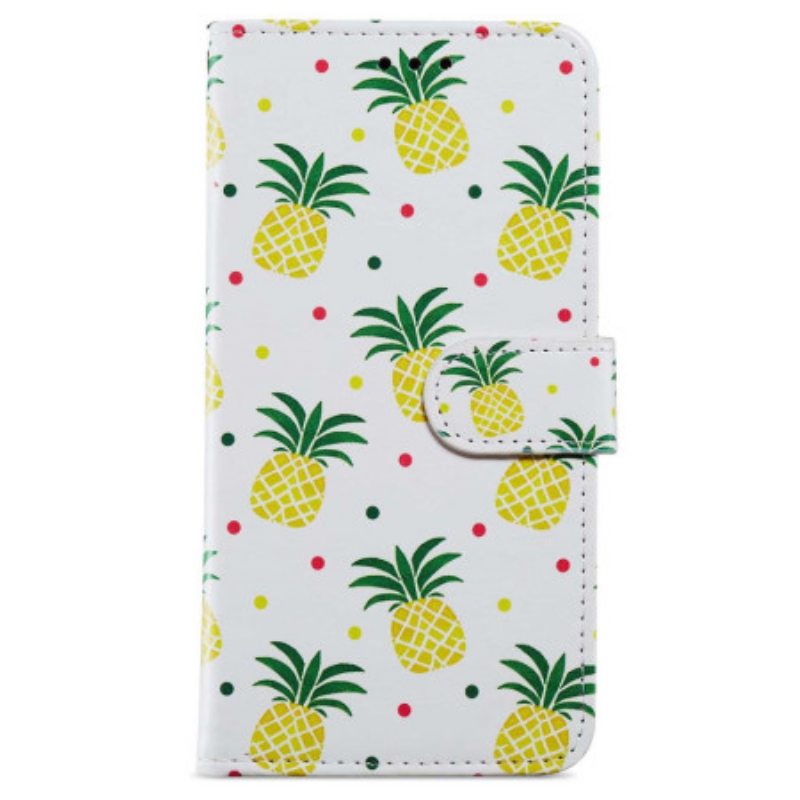 Flip Case iPhone 15 Suojaketju Kuori Ananas Hihnalla
