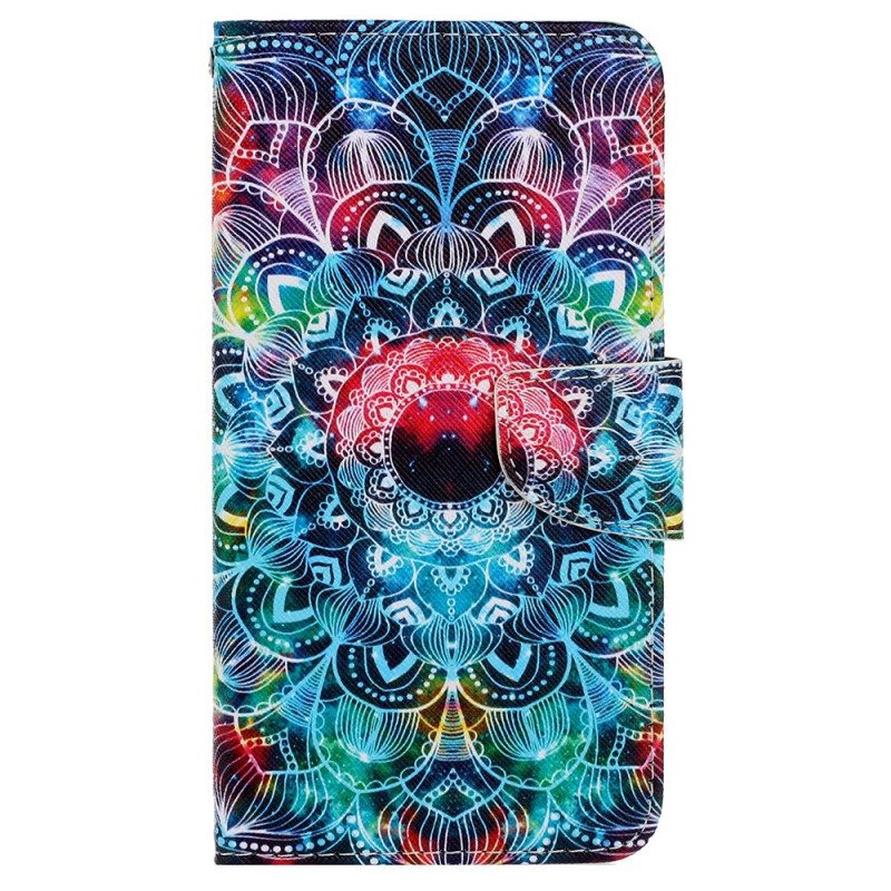 Nahkakotelo iPhone 15 Suojaketju Kuori Värikäs Mandala Hihnalla