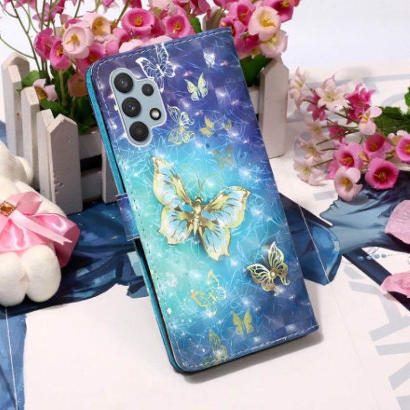 Flip Case Samsung Galaxy A32 Golden Butterflies Kaulanauha