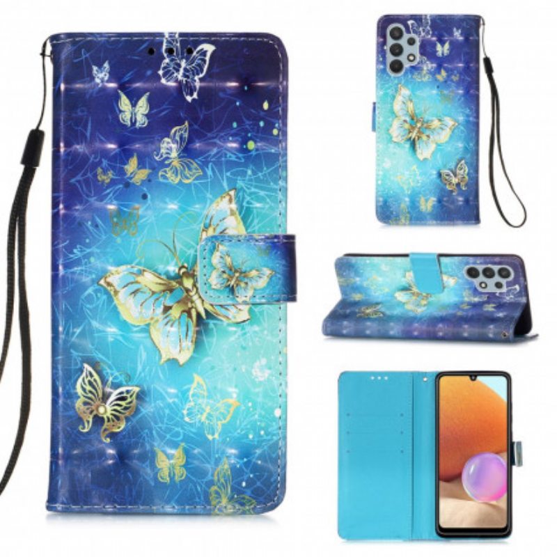 Flip Case Samsung Galaxy A32 Golden Butterflies Kaulanauha