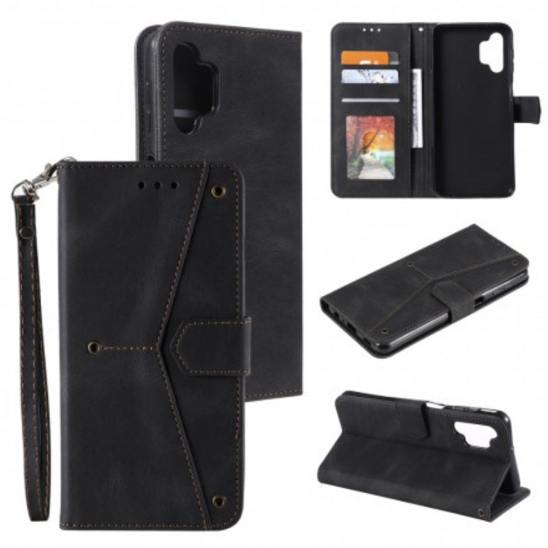 Flip Case Samsung Galaxy A32 Kaksiväriset Keinonahkaiset Niitit