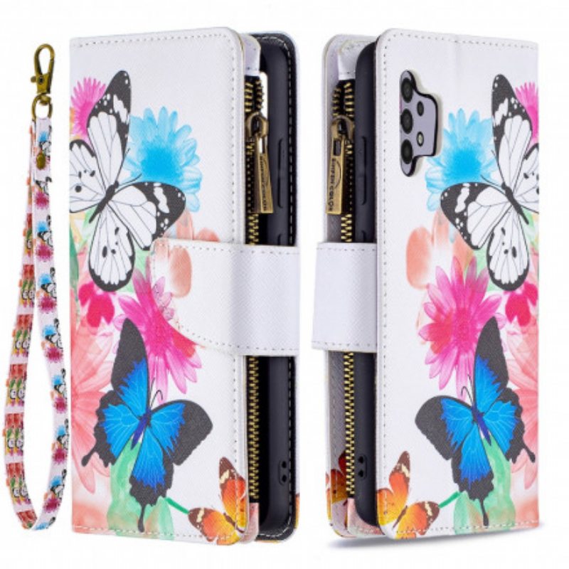 Flip Case Samsung Galaxy A32 Perhosten Vetoketjullinen Tasku