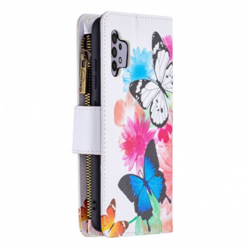 Flip Case Samsung Galaxy A32 Perhosten Vetoketjullinen Tasku