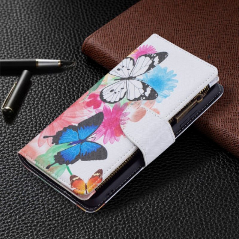 Flip Case Samsung Galaxy A32 Perhosten Vetoketjullinen Tasku