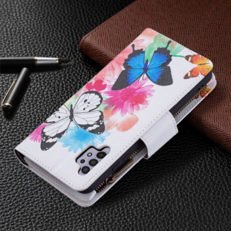Flip Case Samsung Galaxy A32 Perhosten Vetoketjullinen Tasku