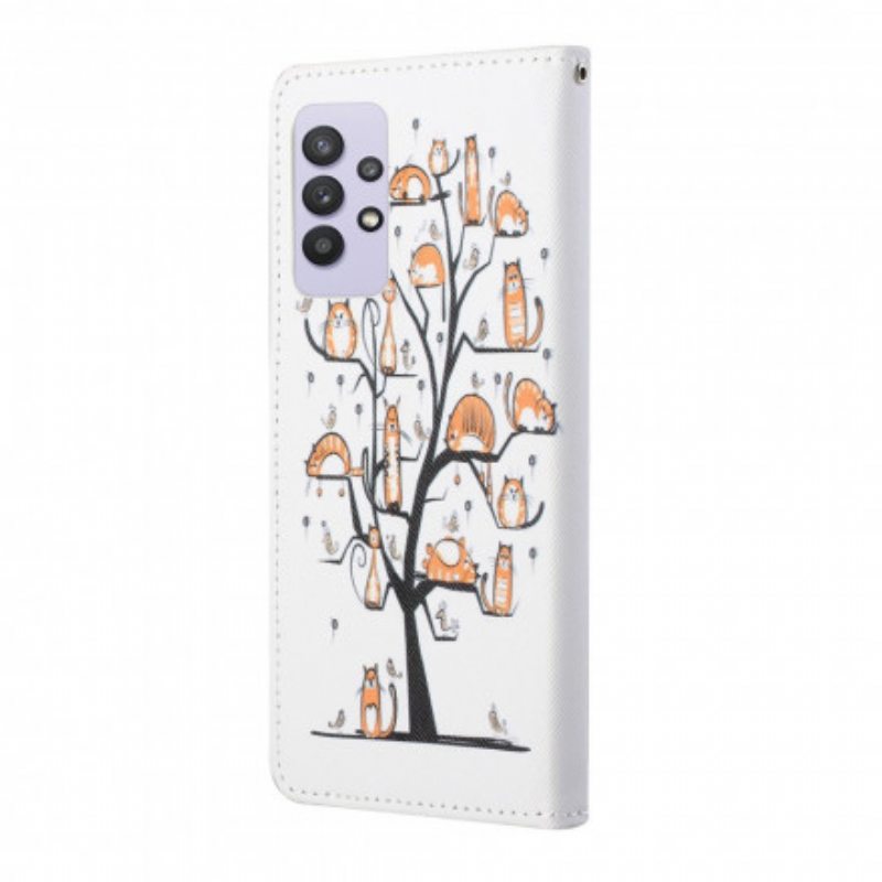 Flip Case Samsung Galaxy A32 Suojaketju Kuori Funky Cats Hihnalla