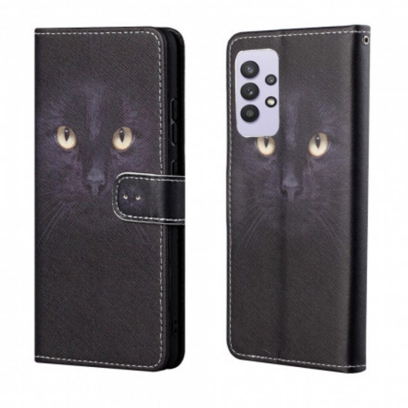 Flip Case Samsung Galaxy A32 Suojaketju Kuori Strappy Black Cat Eyes
