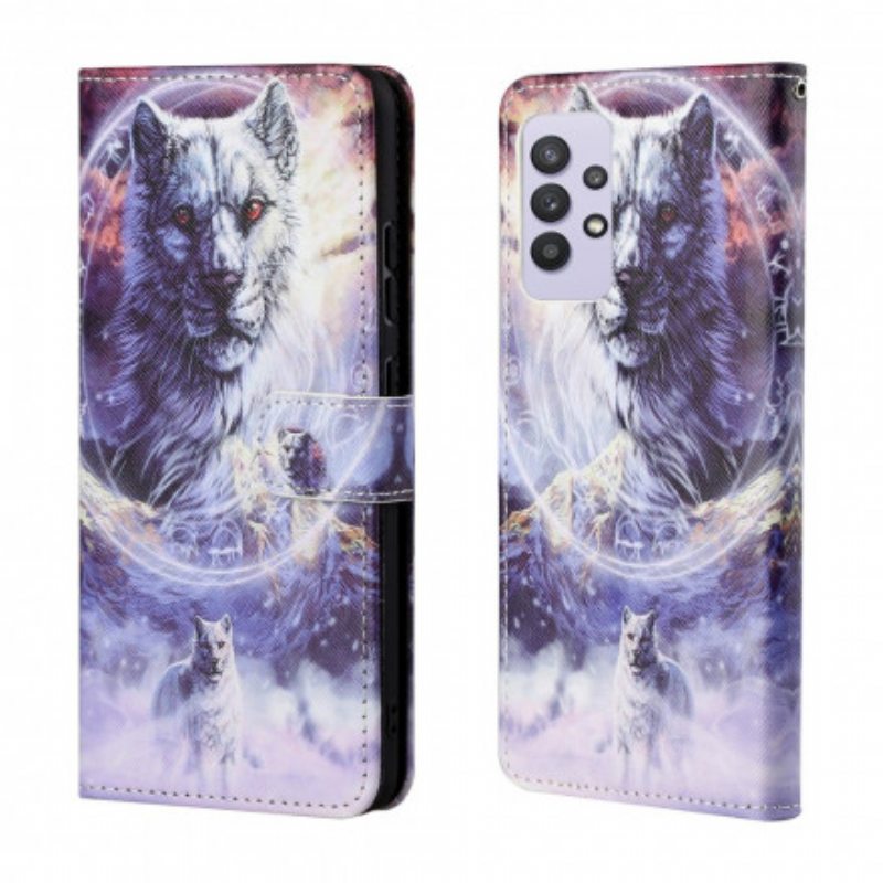 Flip Case Samsung Galaxy A32 Susi Talvella Kaulanauhan Kanssa