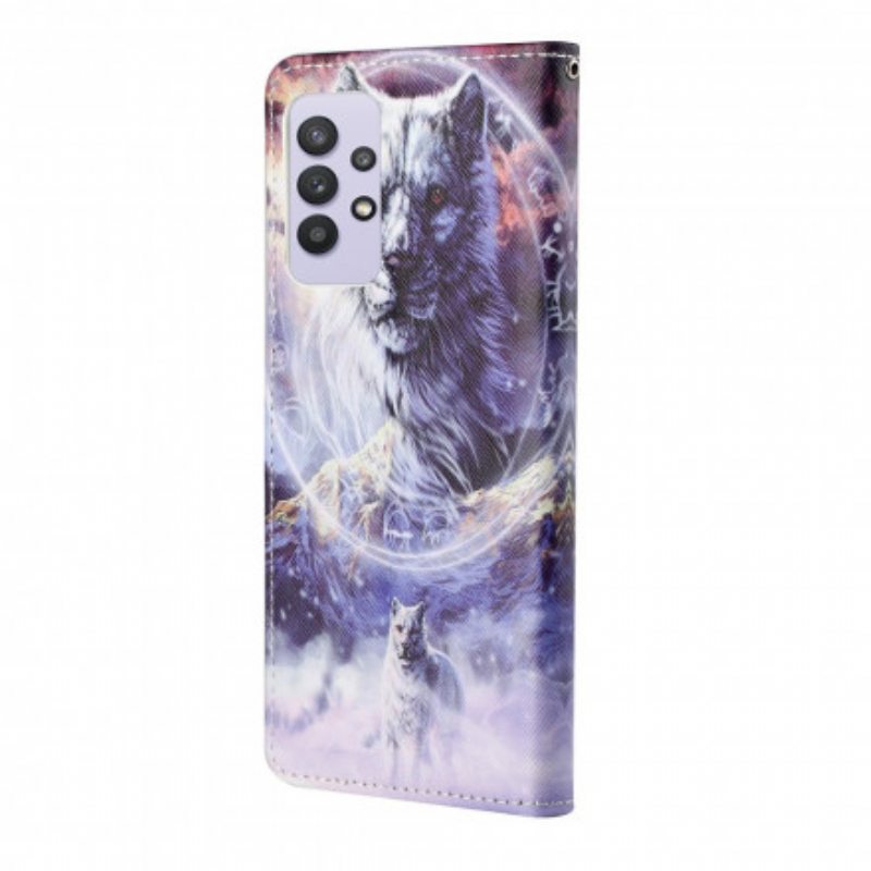 Flip Case Samsung Galaxy A32 Susi Talvella Kaulanauhan Kanssa