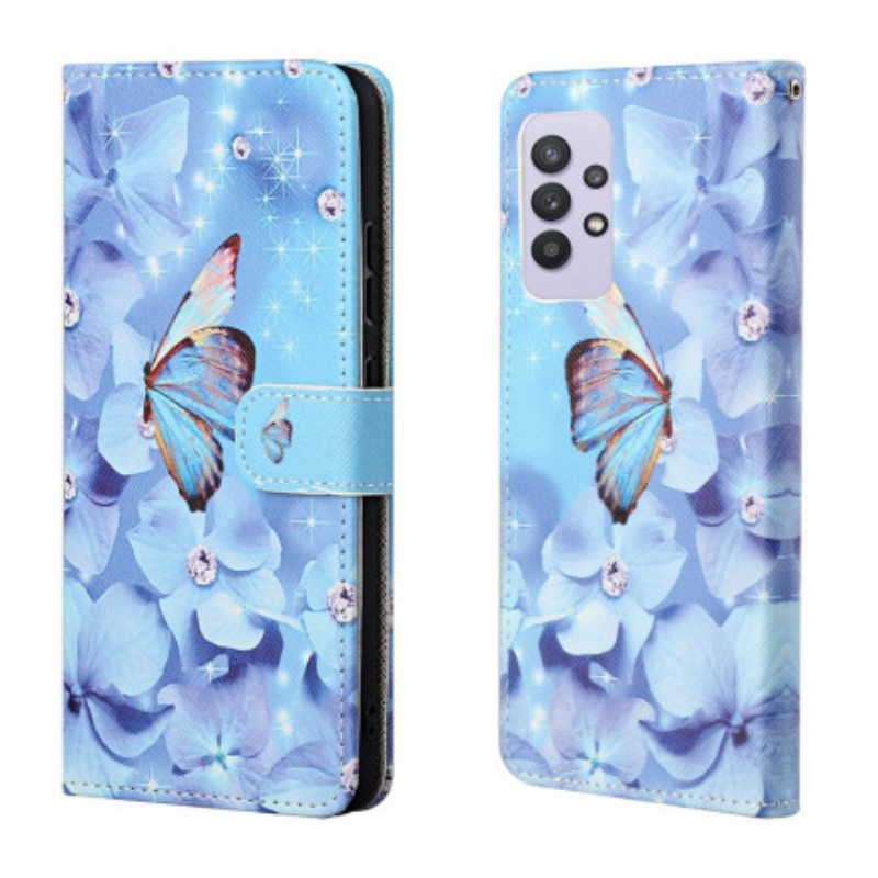 Kotelot Samsung Galaxy A32 Suojaketju Kuori Strappy Diamond Perhoset