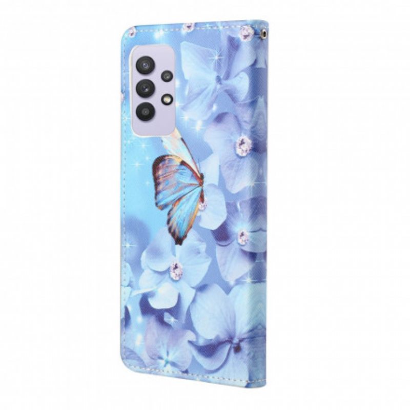 Kotelot Samsung Galaxy A32 Suojaketju Kuori Strappy Diamond Perhoset
