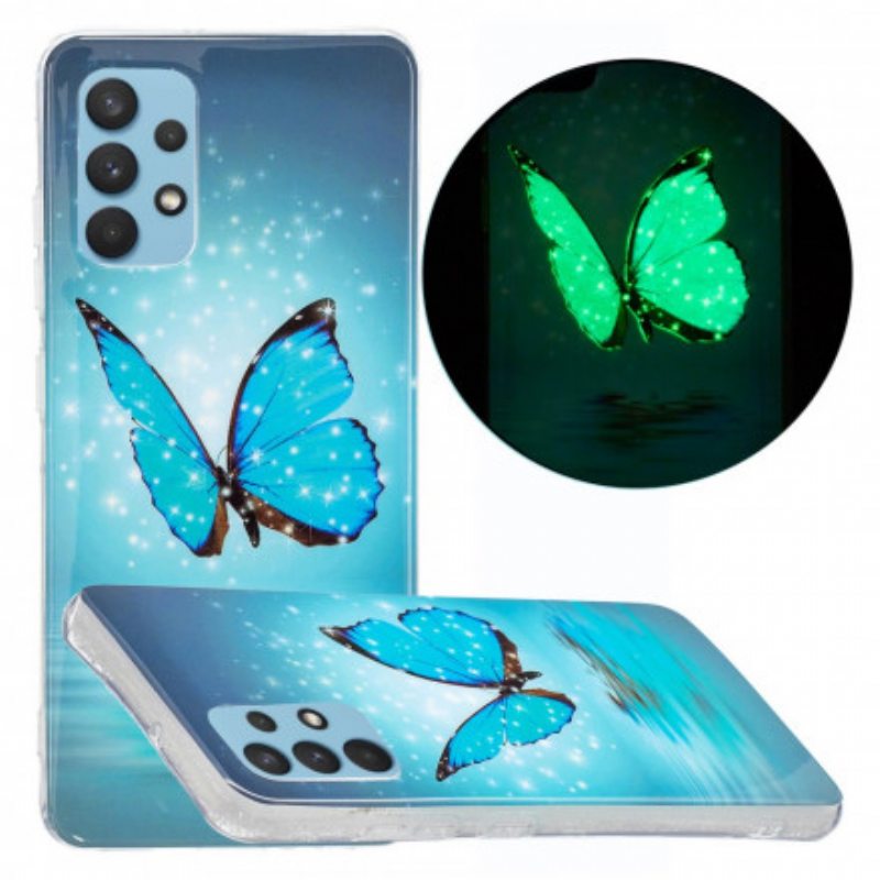 Kuori Samsung Galaxy A32 Fluoresoiva Sininen Perhonen