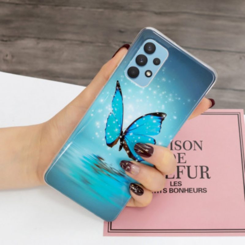 Kuori Samsung Galaxy A32 Fluoresoiva Sininen Perhonen