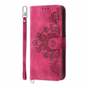 Kotelot Realme 14 Pro Plus 5g Pitsimokkanahkaefekti Hihnalla Ja Olkahihnalla Suojakuori