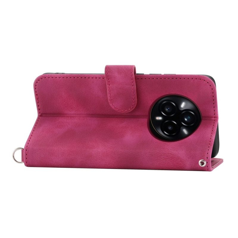 Kotelot Realme 14 Pro Plus 5g Pitsimokkanahkaefekti Hihnalla Ja Olkahihnalla Suojakuori