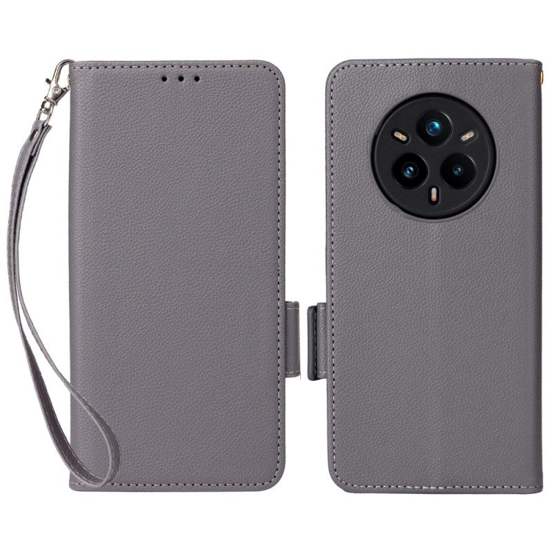 Nahkakotelo Realme 14 Pro Plus 5g Litsikuvioinen Tekonahka Hihnalla