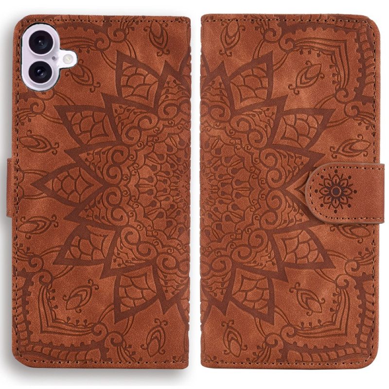 Nahkakotelo iPhone 16 Mandala Mokkanahkaefekti