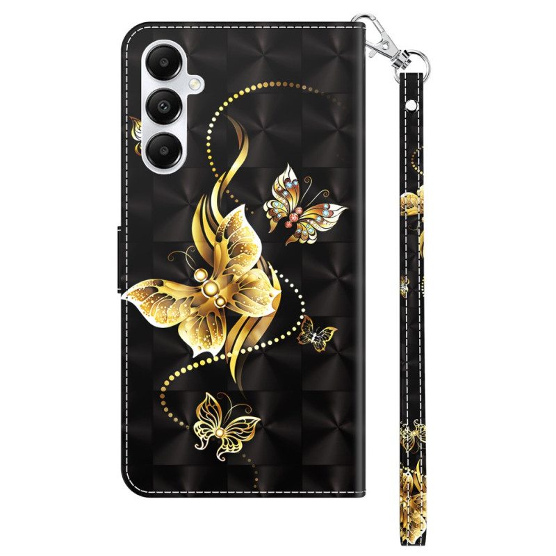 Kuoret Samsung Galaxy A55 5g Kultainen Perhosprintti Hihnalla