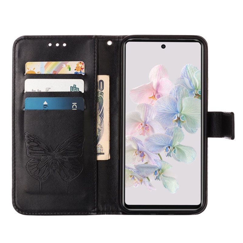 Nahkakotelo Google Pixel 7 Butterfly Design Kaulanauhalla