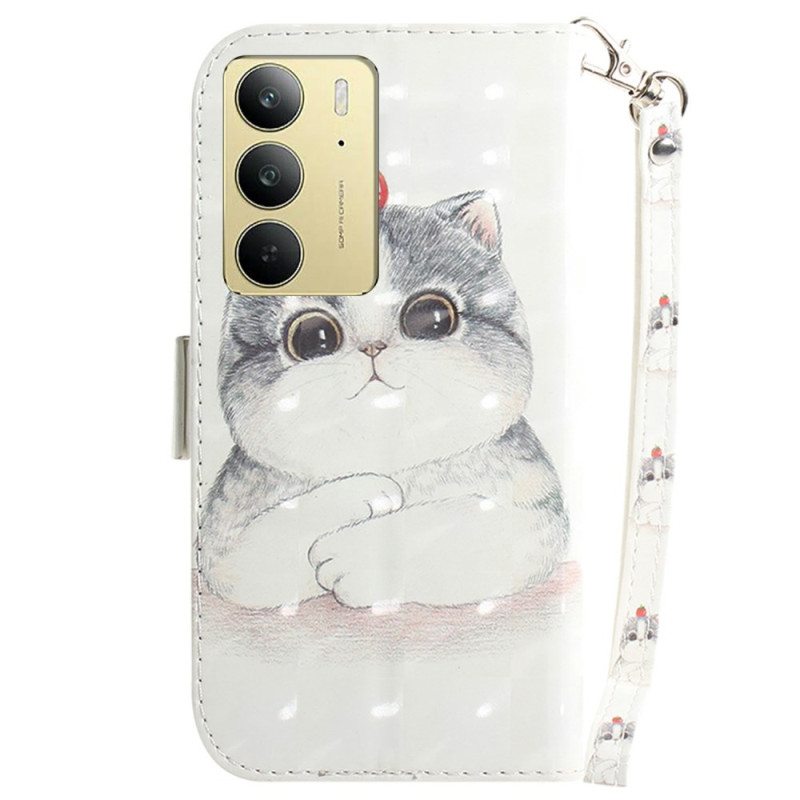 Nahkakotelo Realme C75 Kissa Ja Mansikka -hihna