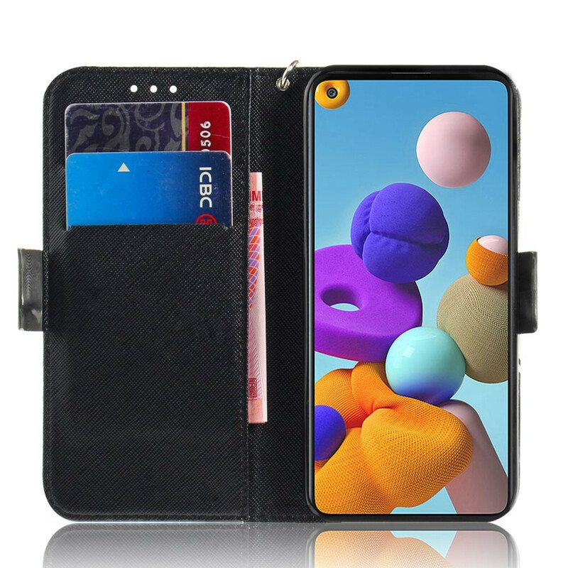 Kotelot Samsung Galaxy A21s Suojaketju Kuori Harmaa Kissa Hihnalla