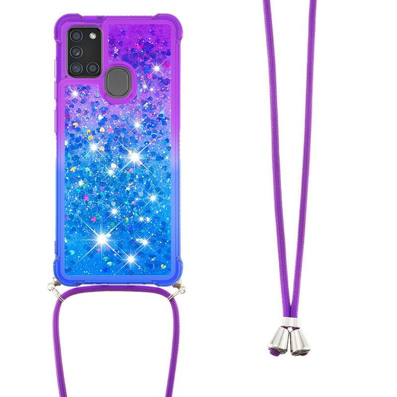 Kuori Samsung Galaxy A21s Silikonipaljetteja Ja Johto