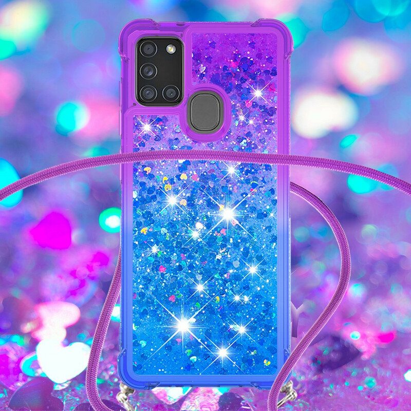 Kuori Samsung Galaxy A21s Silikonipaljetteja Ja Johto