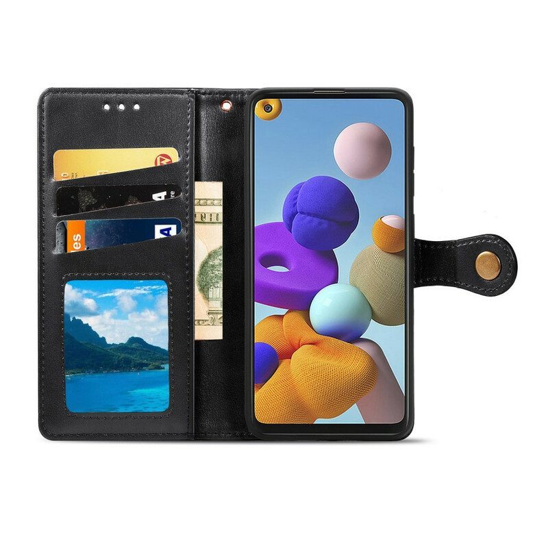 Nahkakotelo Samsung Galaxy A21s Keinonahkaa Ja Vintage-lukko