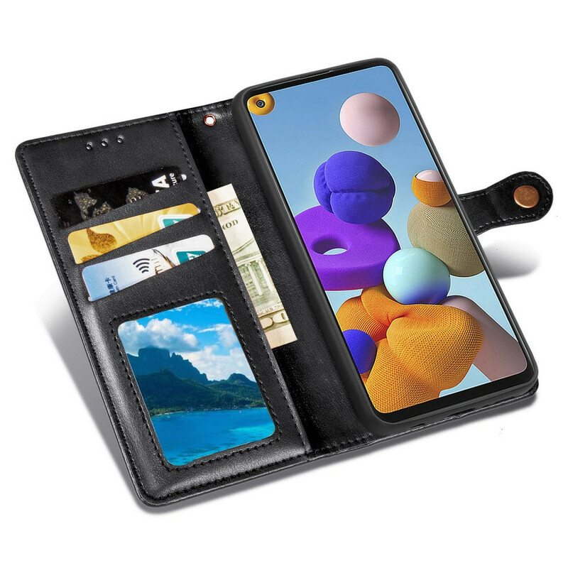 Nahkakotelo Samsung Galaxy A21s Keinonahkaa Ja Vintage-lukko