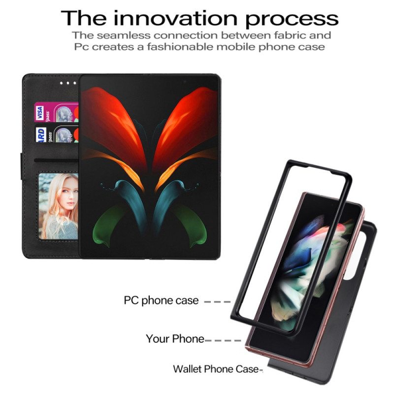 Nahkakotelo Samsung Galaxy Z Fold 3 5G Laukku Kaulanauhalla