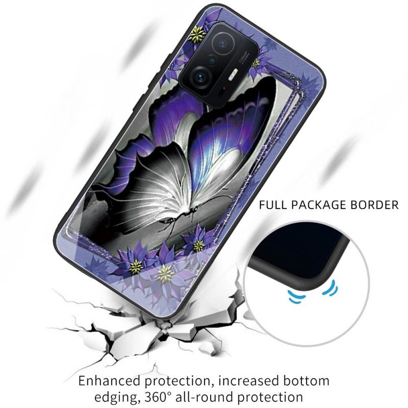 Kuori Xiaomi 11T / 11T Pro Purple Butterfly Karkaistu Lasi