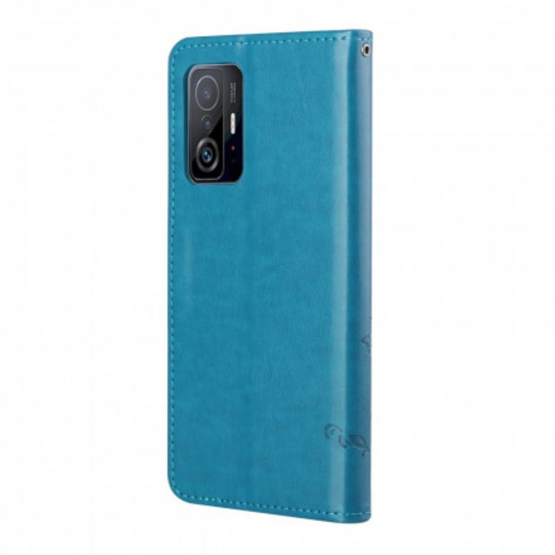 Nahkakotelo Xiaomi 11T / 11T Pro Suojaketju Kuori Stringit Perhosia Ja Kukkia