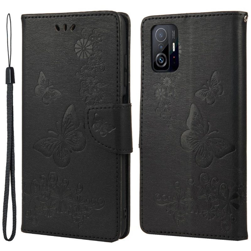 Nahkakotelo Xiaomi 11T / 11T Pro Suojaketju Kuori Upeat Hihnaperhoset