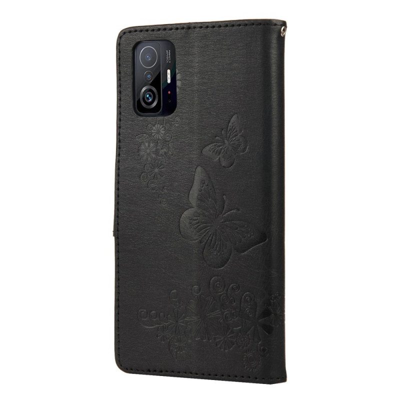 Nahkakotelo Xiaomi 11T / 11T Pro Suojaketju Kuori Upeat Hihnaperhoset