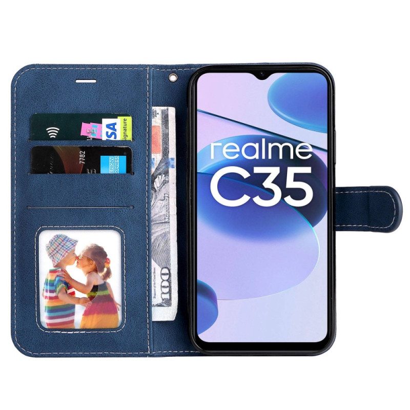Kotelot Realme C35 Suojaketju Kuori Strappy Tricolor Leather Effect