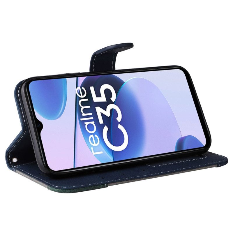 Kotelot Realme C35 Suojaketju Kuori Strappy Tricolor Leather Effect