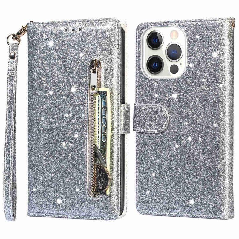 Nahkakotelo iPhone 14 Pro Sequin Glitter Style