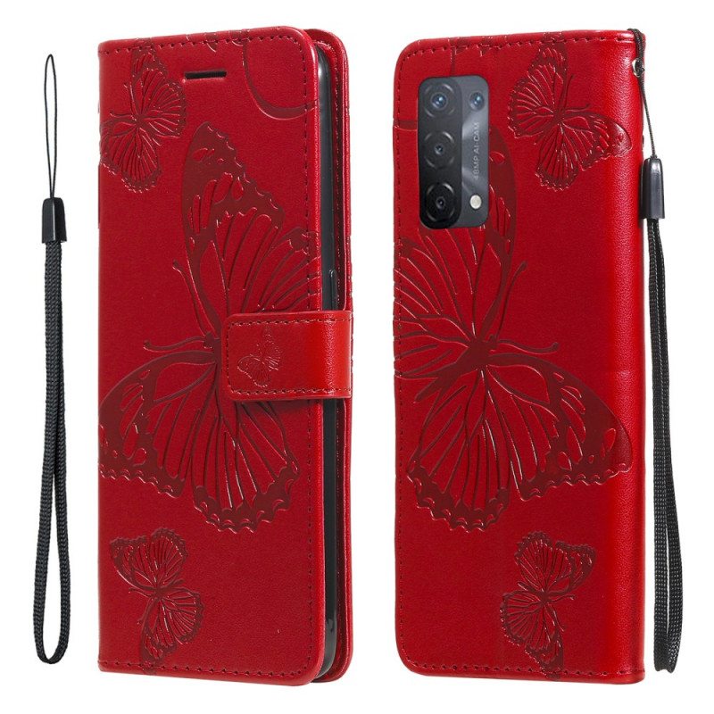 Nahkakotelo Oppo A74 4G Suojaketju Kuori Jättiläishihnaperhoset