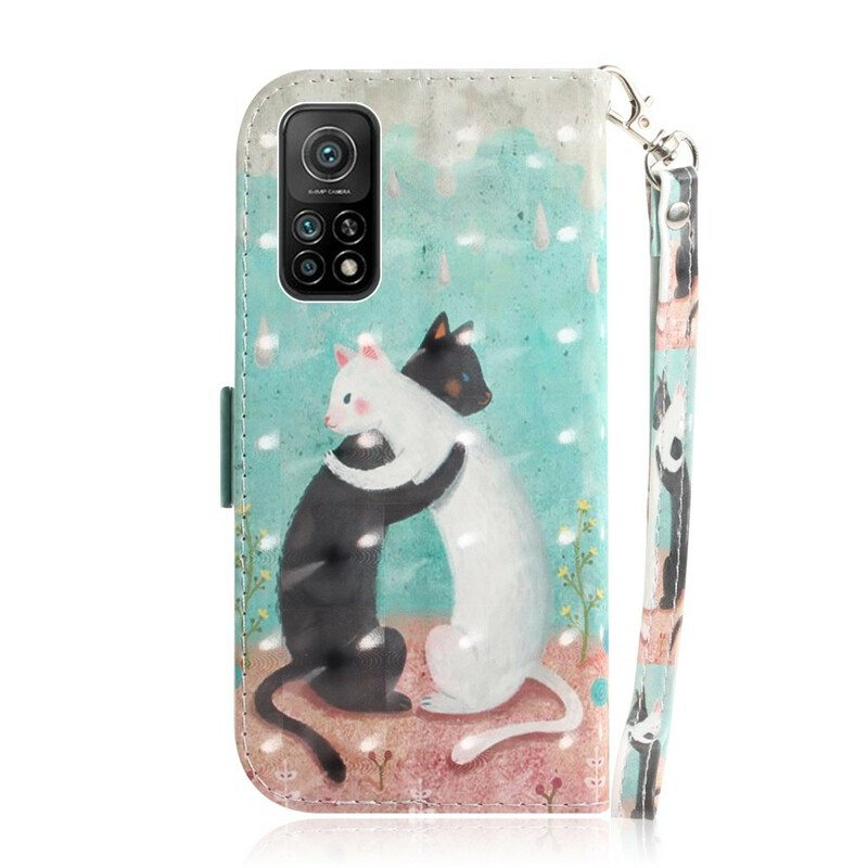 Nahkakotelo Xiaomi Mi 10T / 10T Pro Suojaketju Kuori Strappy Cat Ystävät