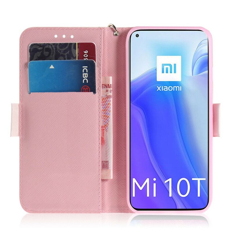 Nahkakotelo Xiaomi Mi 10T / 10T Pro Suojaketju Kuori Strappy Cat Ystävät