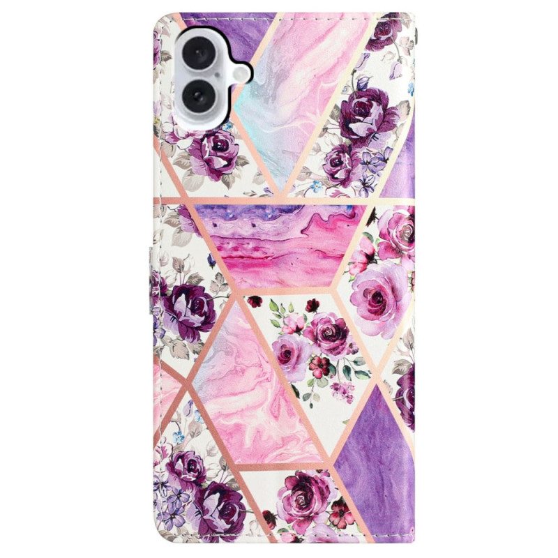 Kotelot iPhone 16 Plus Puhelinkuoret Marmorivioletteja Kukkia Hihnalla
