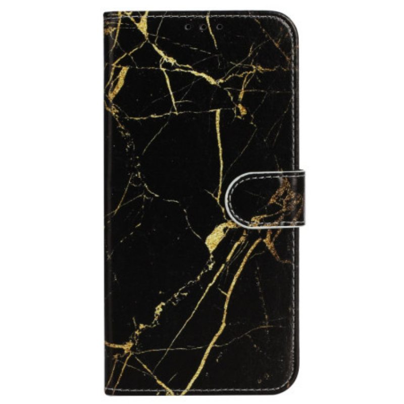 Nahkakotelo iPhone 16 Plus Musta Kultainen Marmori