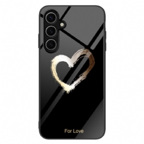 Kuori Samsung Galaxy S25 Plus 5g Karkaistua Lasia Kultainen Sydän Mustalla Pohjalla Tausta
